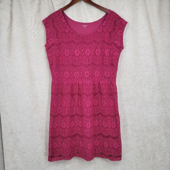 Garnet Hill Raspberry Pink Lace Dress Cap Sleeves Sheath Midi - Picture 7 of 14